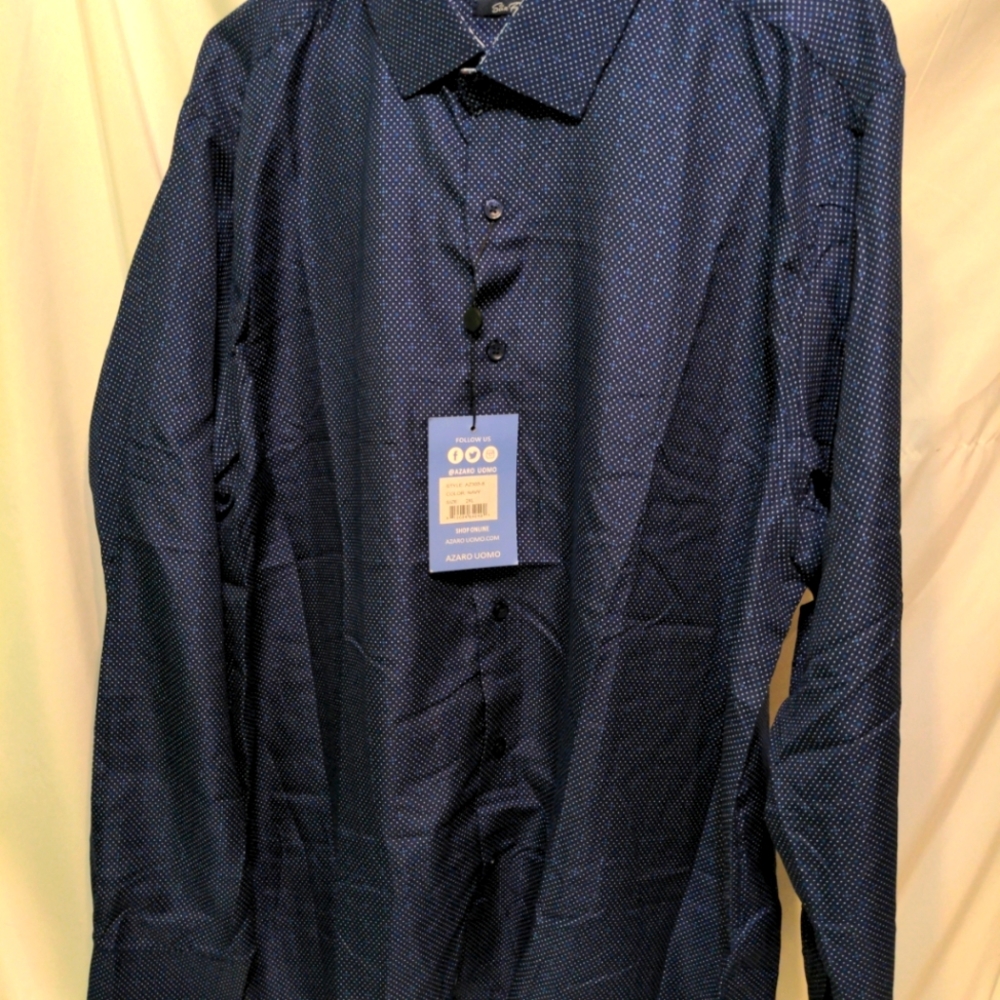 Men's Azaro Uomo slim fit blue wrinkle free dress shirt sz 2X NWT